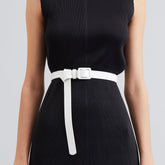 White leather women's classic-belt with distinctive self-link metal buckle